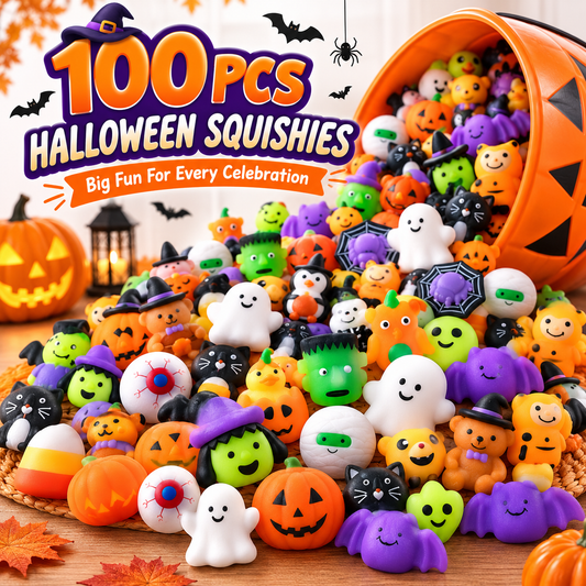 🎃50PCS Halloween Mochi Squishy Toys – Cute Sensory Party Favors & Goodie Bag Fillers