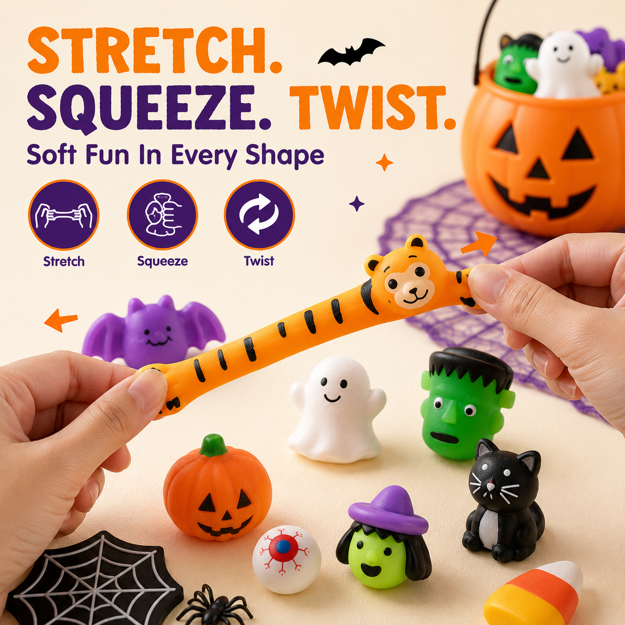 🎃50PCS Halloween Mochi Squishy Toys – Cute Sensory Party Favors & Goodie Bag Fillers