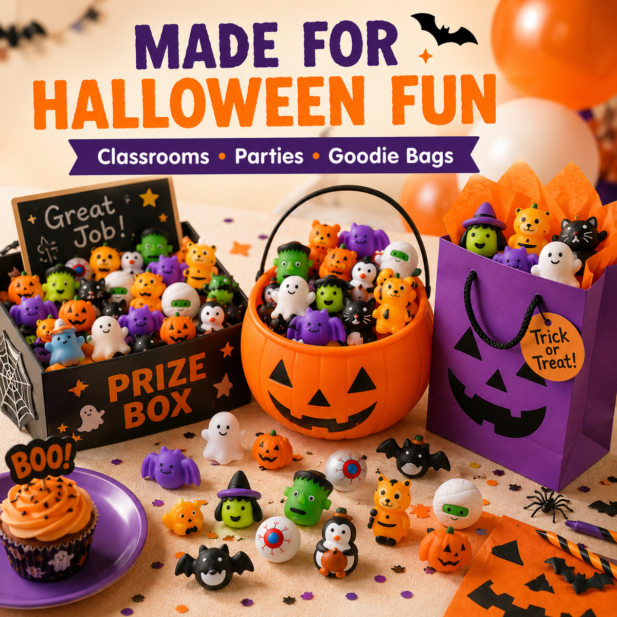 🎃50PCS Halloween Mochi Squishy Toys – Cute Sensory Party Favors & Goodie Bag Fillers