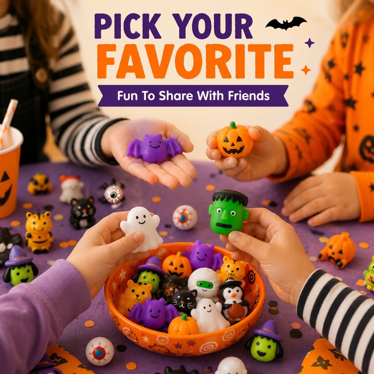 🎃50PCS Halloween Mochi Squishy Toys – Cute Sensory Party Favors & Goodie Bag Fillers
