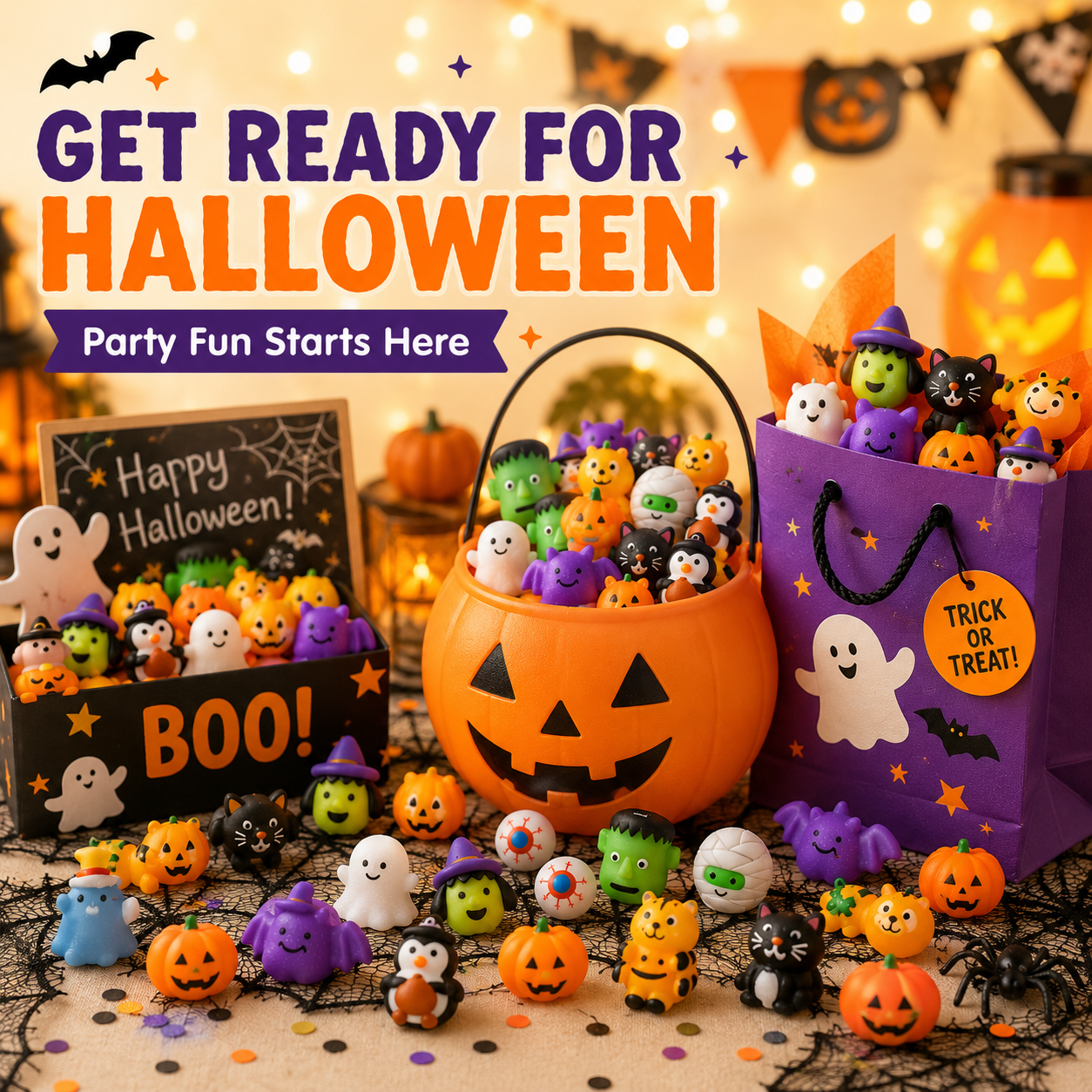 🎃50PCS Halloween Mochi Squishy Toys – Cute Sensory Party Favors & Goodie Bag Fillers