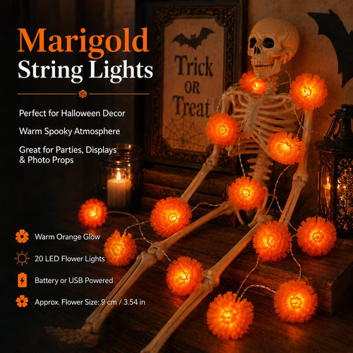 🎃🌼 Halloween Marigold LED Fairy String Lights