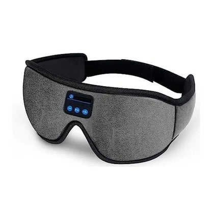 Gray sleep mask with Bluetooth headphones, built-in control panel, and padded eye cover for comfortable sleeping.