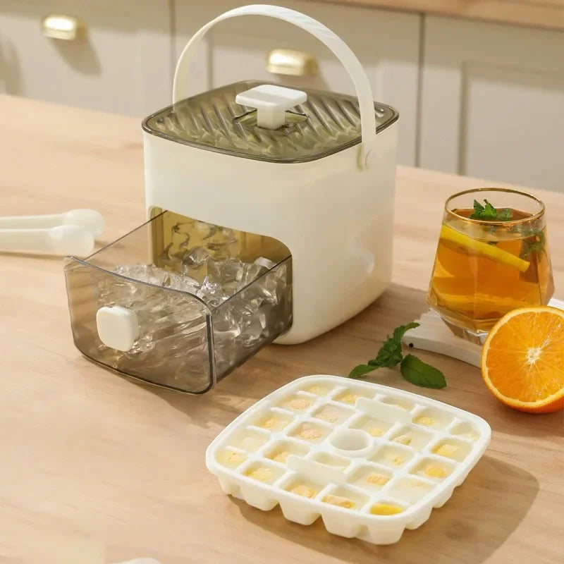 portable ice maker for camping with storage bin, ice tray, carry handle, and compact countertop design