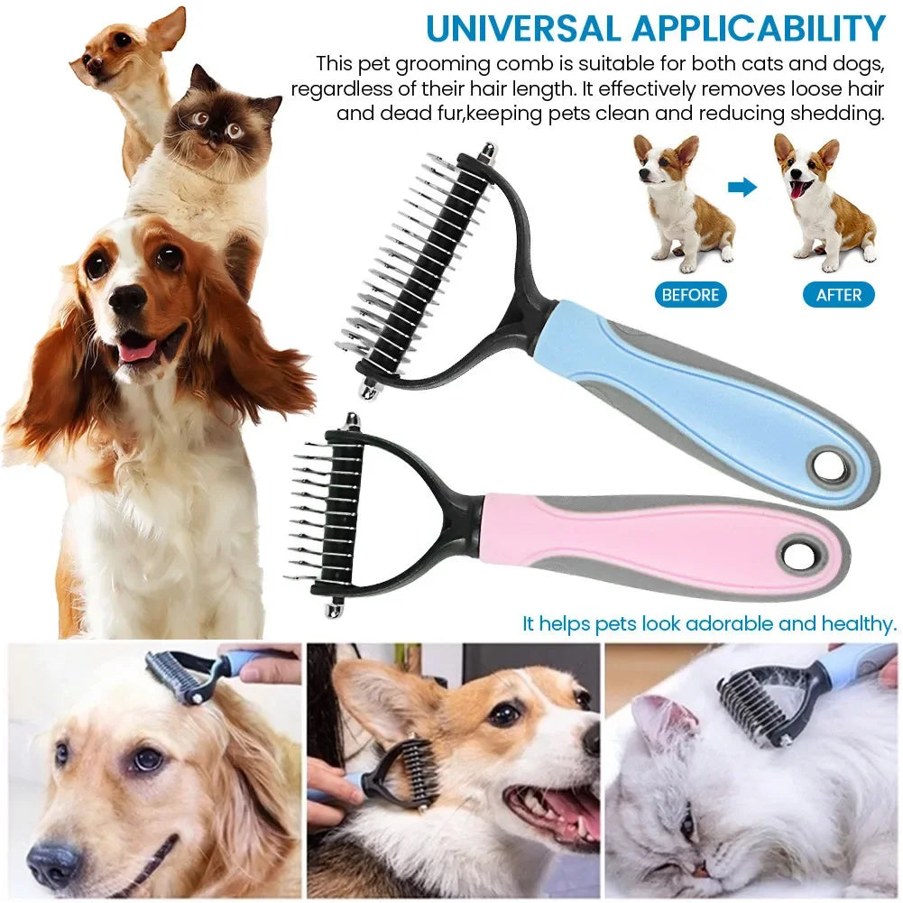 🐾 Pet Grooming Brush — Painless Shedding & Detangling Comb