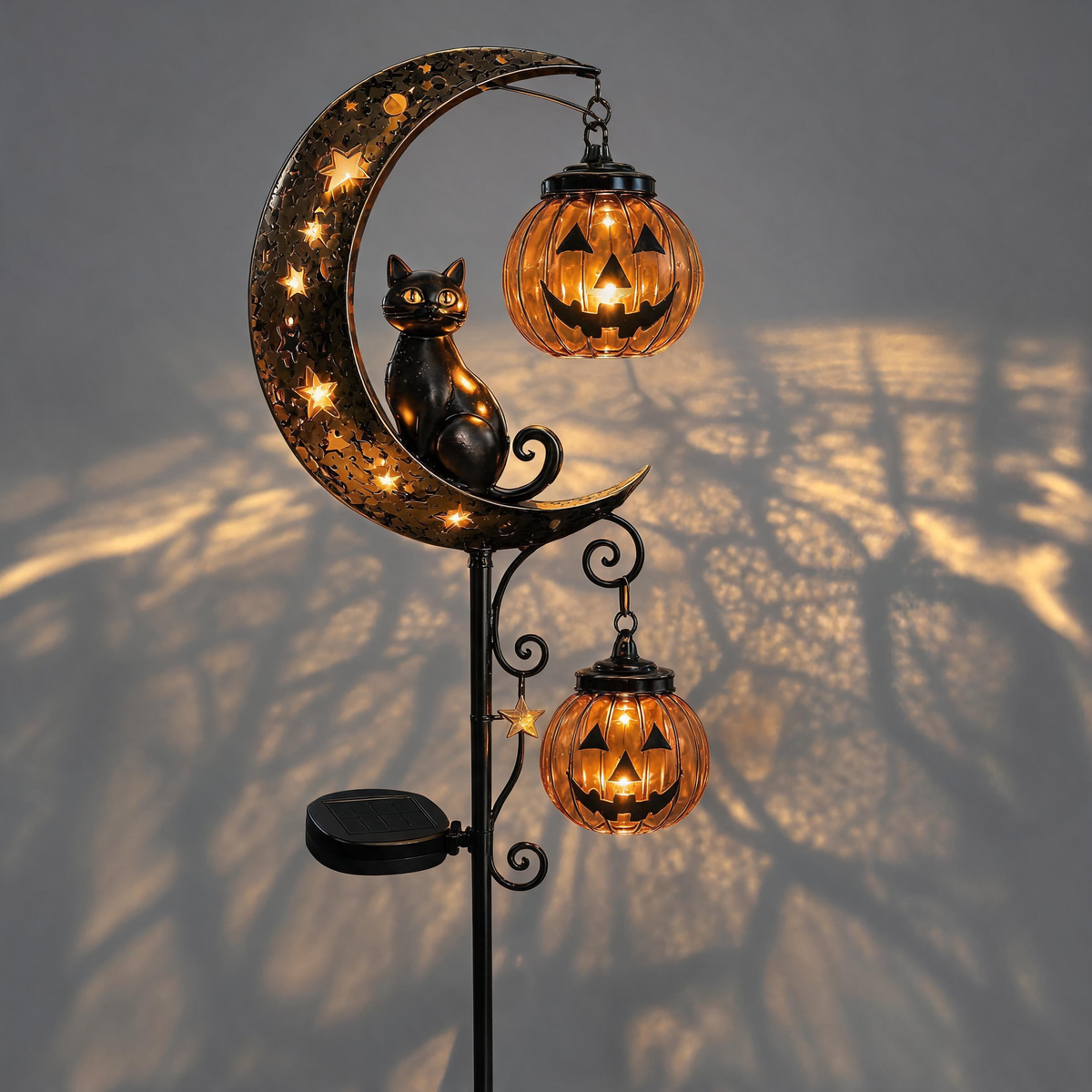 Solar Halloween Garden Stake Light with Black Cat & Pumpkin
